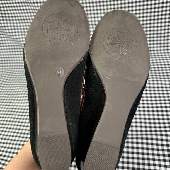 Tory Burch Studded Suede Wedge Heel Suede Black Gold Studs Women's Size 7 - Picture 4 of 5